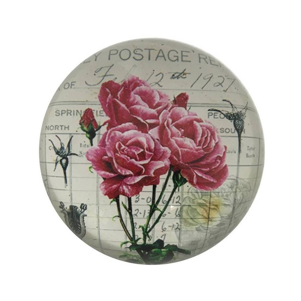 Presse papier sulfure "Roses" en verre rose Ø.8 cm Chemin de campagne - Imagen 1