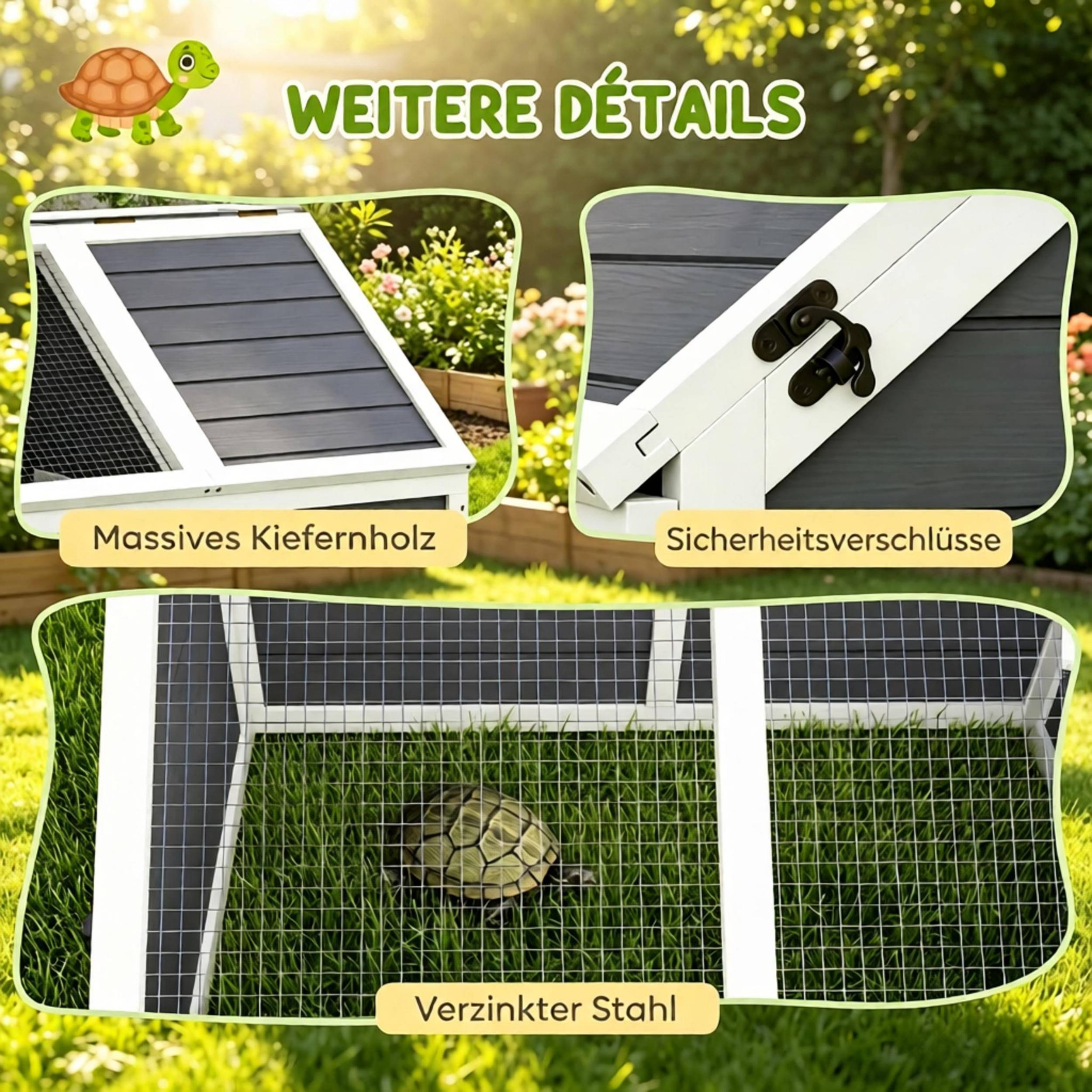 ComfortXL - Maison pour tortue bois acier 120 x 55 x 50 cm gris clair pour tortues et lapins avec 2 zones sécurisées - Image 3
