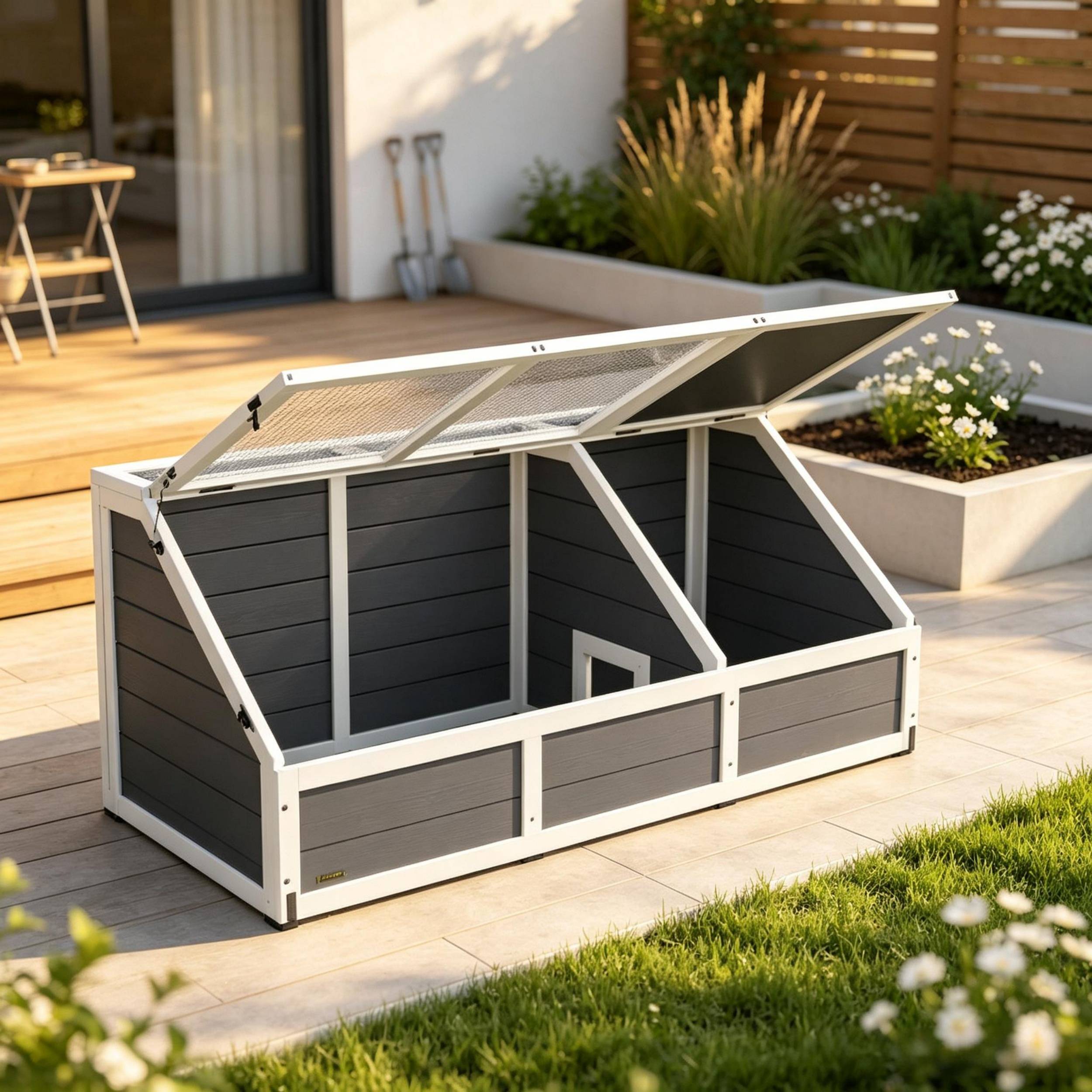 ComfortXL - Maison pour tortue bois acier 120 x 55 x 50 cm gris clair pour tortues et lapins avec 2 zones sécurisées - Image 1