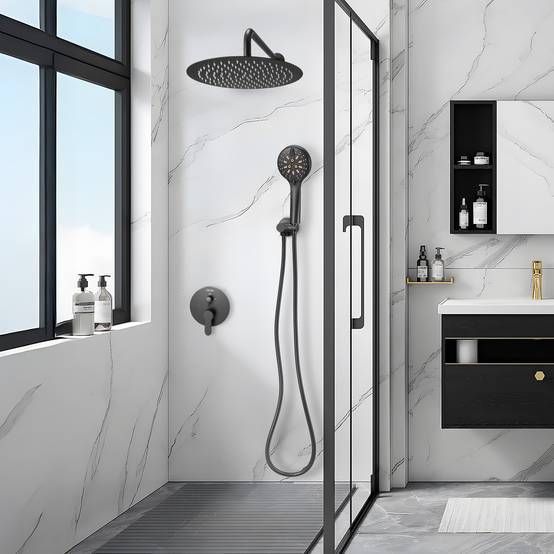 VEVOR Kit de Douche avec Douchette de Tête Ronde 30,5 cm et à Main Noir Mat - Image 8