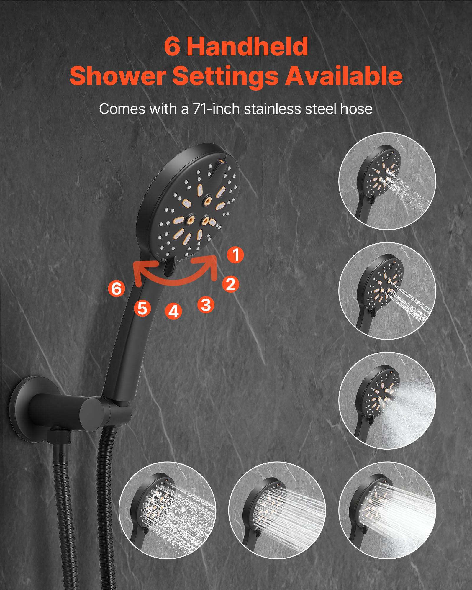 VEVOR Kit de Douche avec Douchette de Tête Ronde 30,5 cm et à Main Noir Mat - Image 3