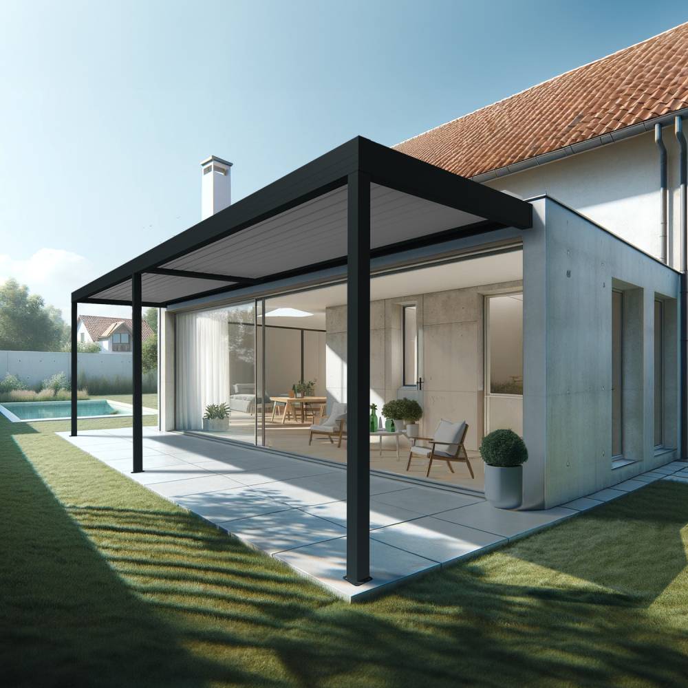 Pergola bioclimatique HELY 8,00x4,987m Vérin à télécommande (Gris anthracite / Blanc) - Alia Productions - Imagen 1