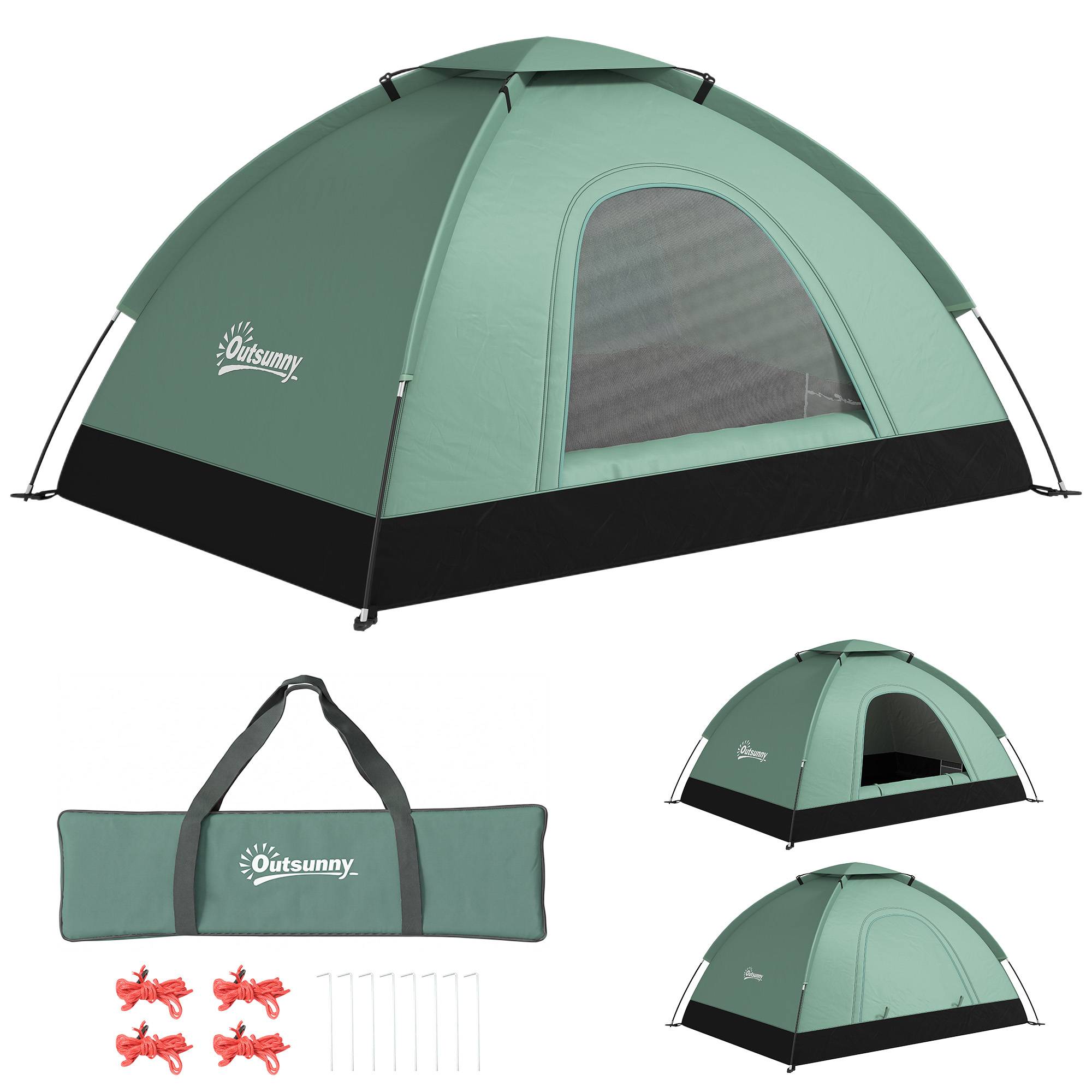 ComfortXL - Tente camping 2 personnes dôme polyester vert foncé 206 x 185 x 120 cm randonnée légère avec sac de transport - Image 2