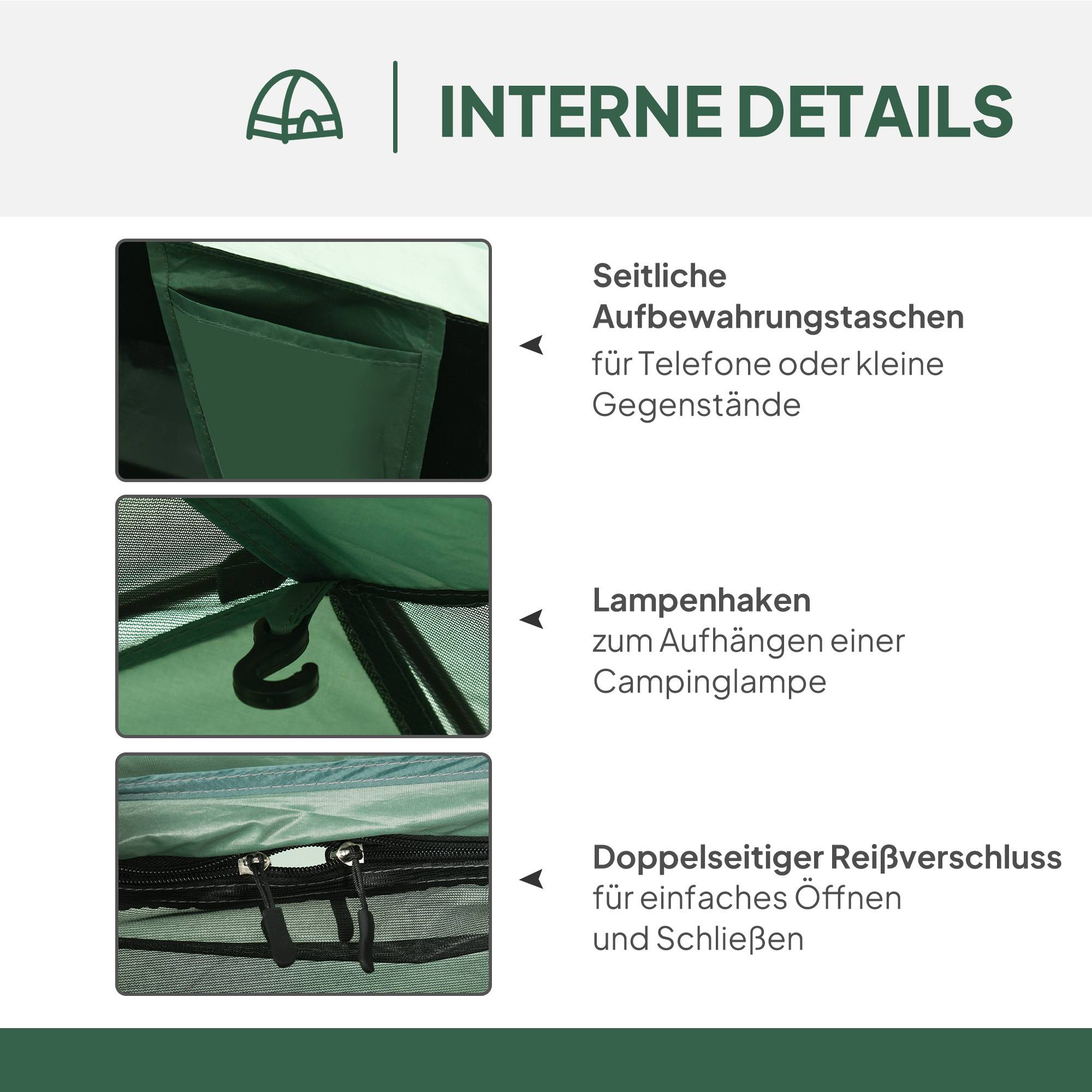 ComfortXL - Tente camping 2 personnes dôme polyester vert foncé 206 x 185 x 120 cm randonnée légère avec sac de transport - Image 5