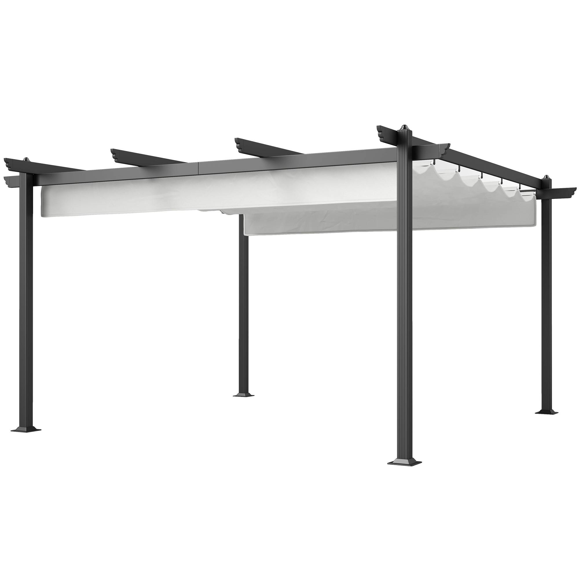 Pergola 4x4m avec toile rétractable, 8 vis et 8 piquets en aluminium, polyester et métal, blanc