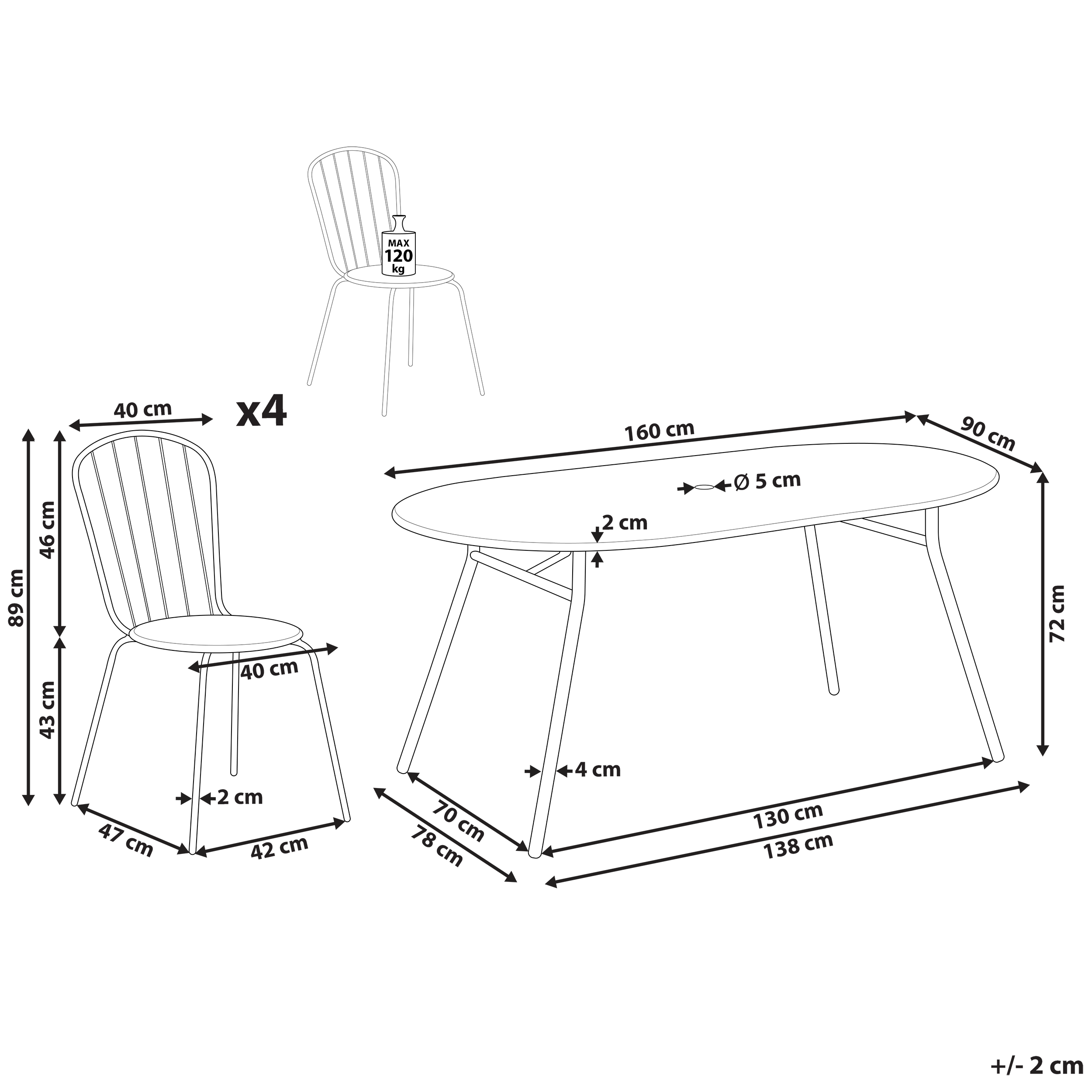 Beliani - Ensemble de Salle à Manger de Jardin Bleu en Acier Table Ovale avec 4 Chaises Pour Repas Convivial en Extérieur - Imagen 3