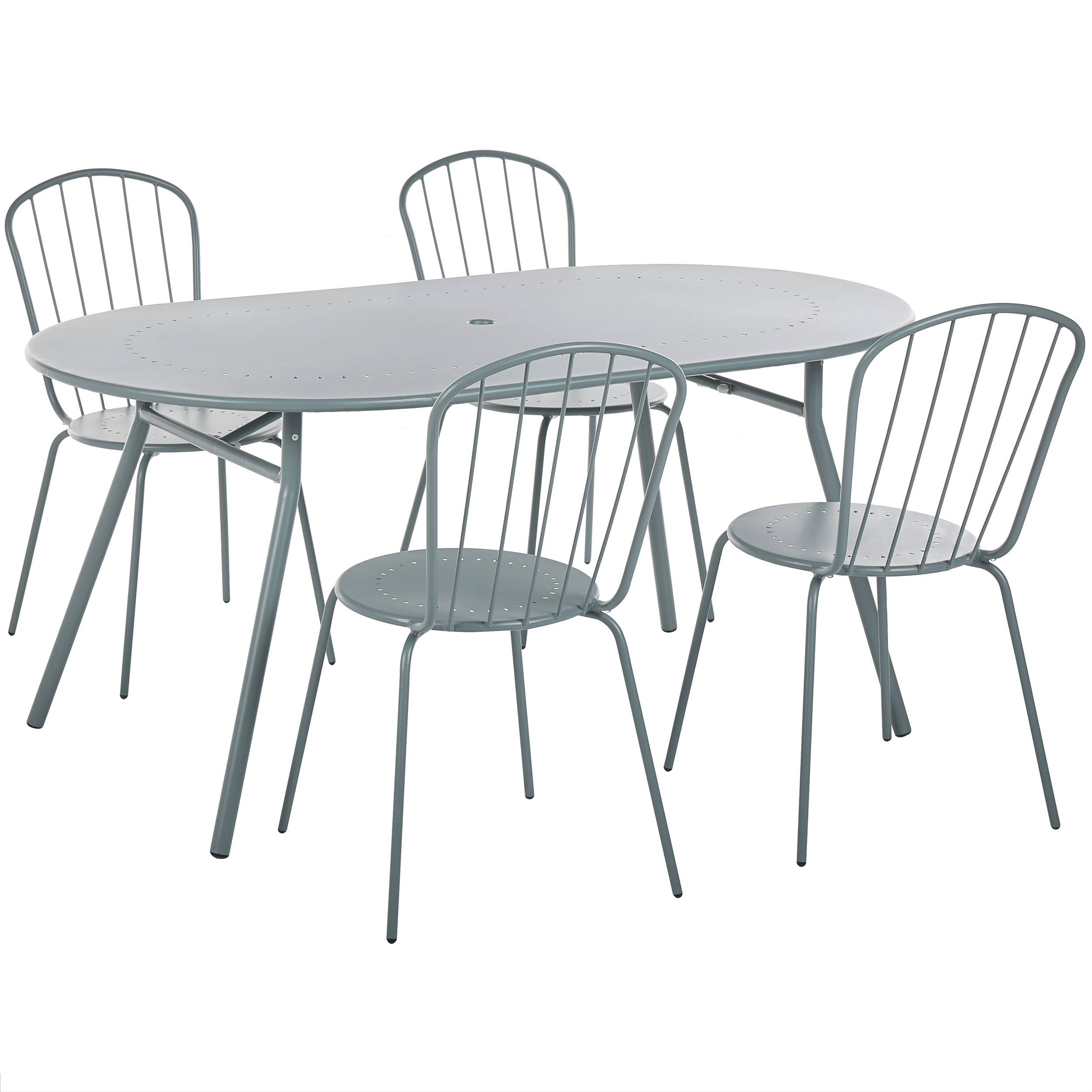 Beliani - Ensemble de Salle à Manger de Jardin Bleu en Acier Table Ovale avec 4 Chaises Pour Repas Convivial en Extérieur - Imagen 1