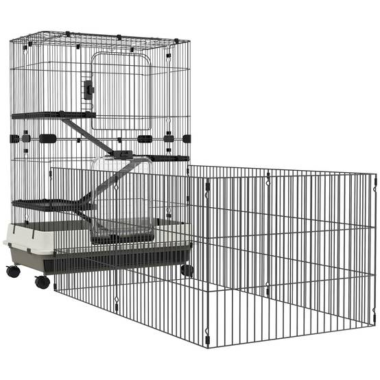 Cage pour petits animaux métal et plastique noir 182 x 81 x 114 cm - PANGIVO - Image 1