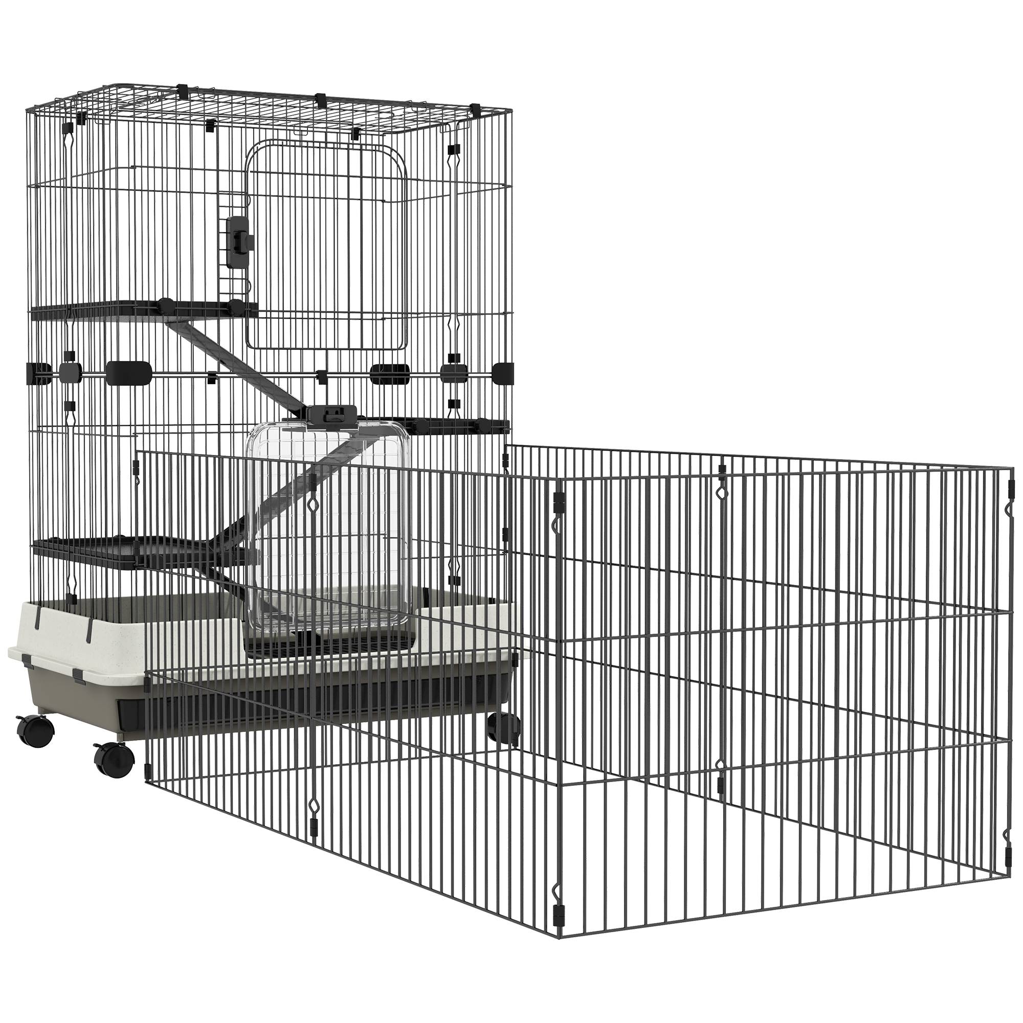 Cage pour petits animaux métal et plastique noir 182 x 81 x 114 cm - PANGIVO - Image 1