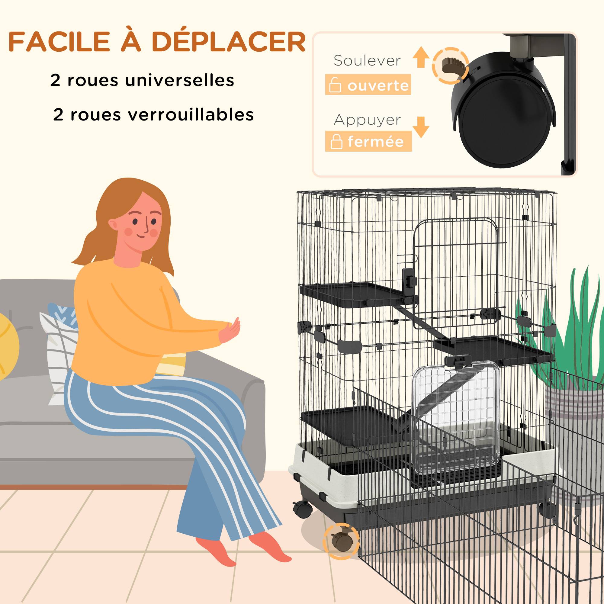 Cage pour petits animaux métal et plastique noir 182 x 81 x 114 cm - PANGIVO - Image 7