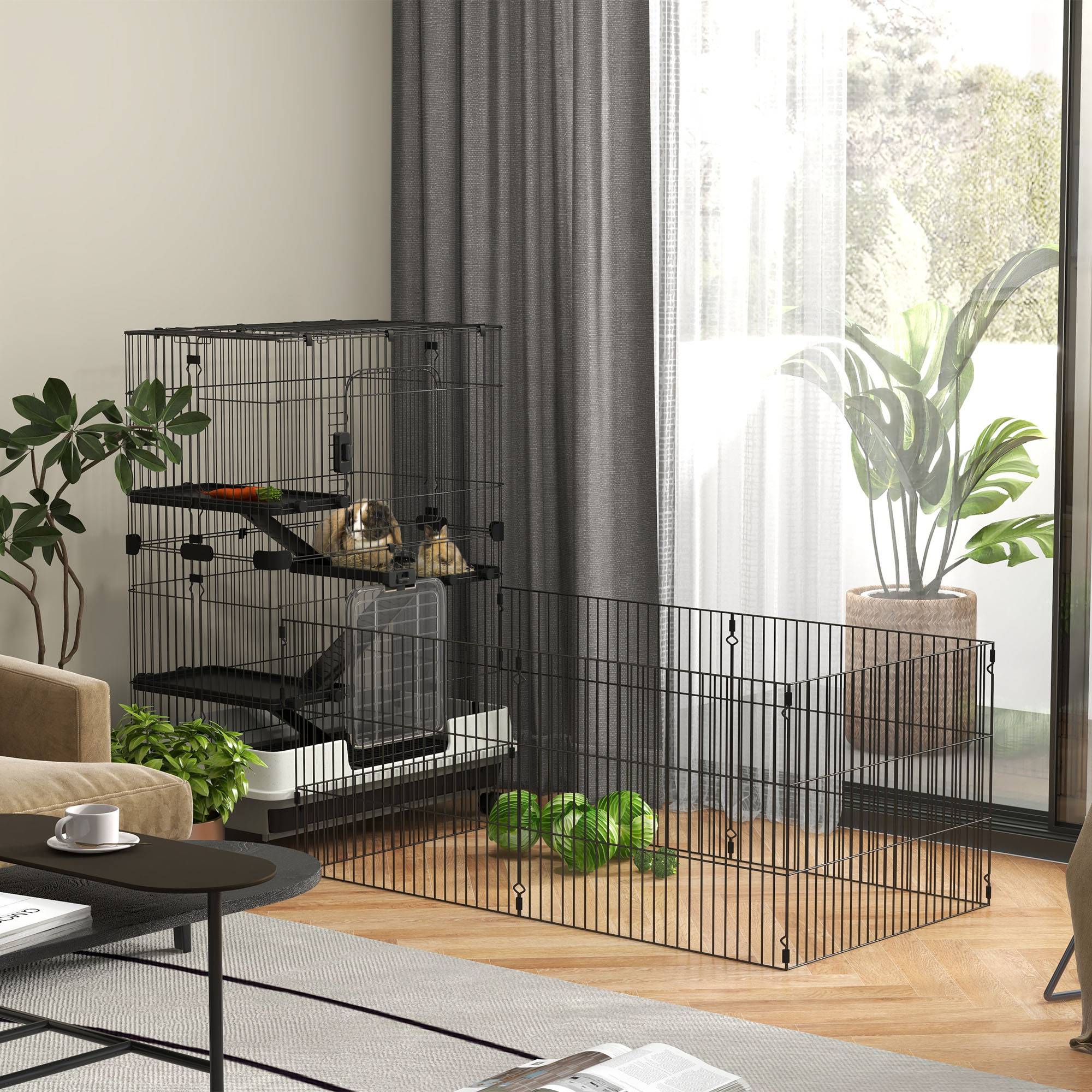 Cage pour petits animaux métal et plastique noir 182 x 81 x 114 cm - PANGIVO - Image 3
