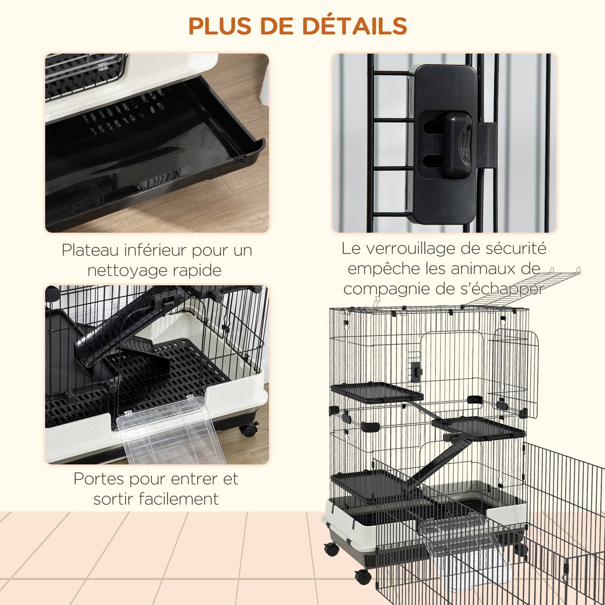 Cage pour petits animaux métal et plastique noir 182 x 81 x 114 cm - PANGIVO - Image 9