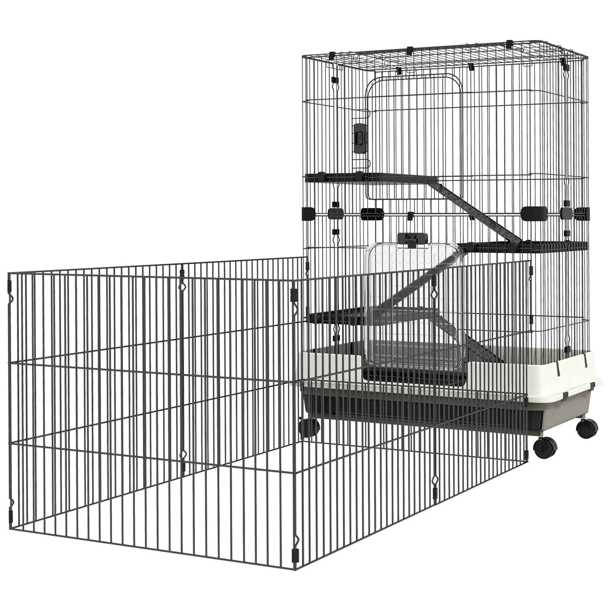 Cage pour petits animaux métal et plastique noir 182 x 81 x 114 cm - PANGIVO - Image 2