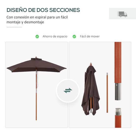 ComfortXL - Parasol Droit Rectangulaire Mât Bois Jardin Terrasse Inclinable 200x150 cm Café - ComfortXL Outdoor Living - Image 9