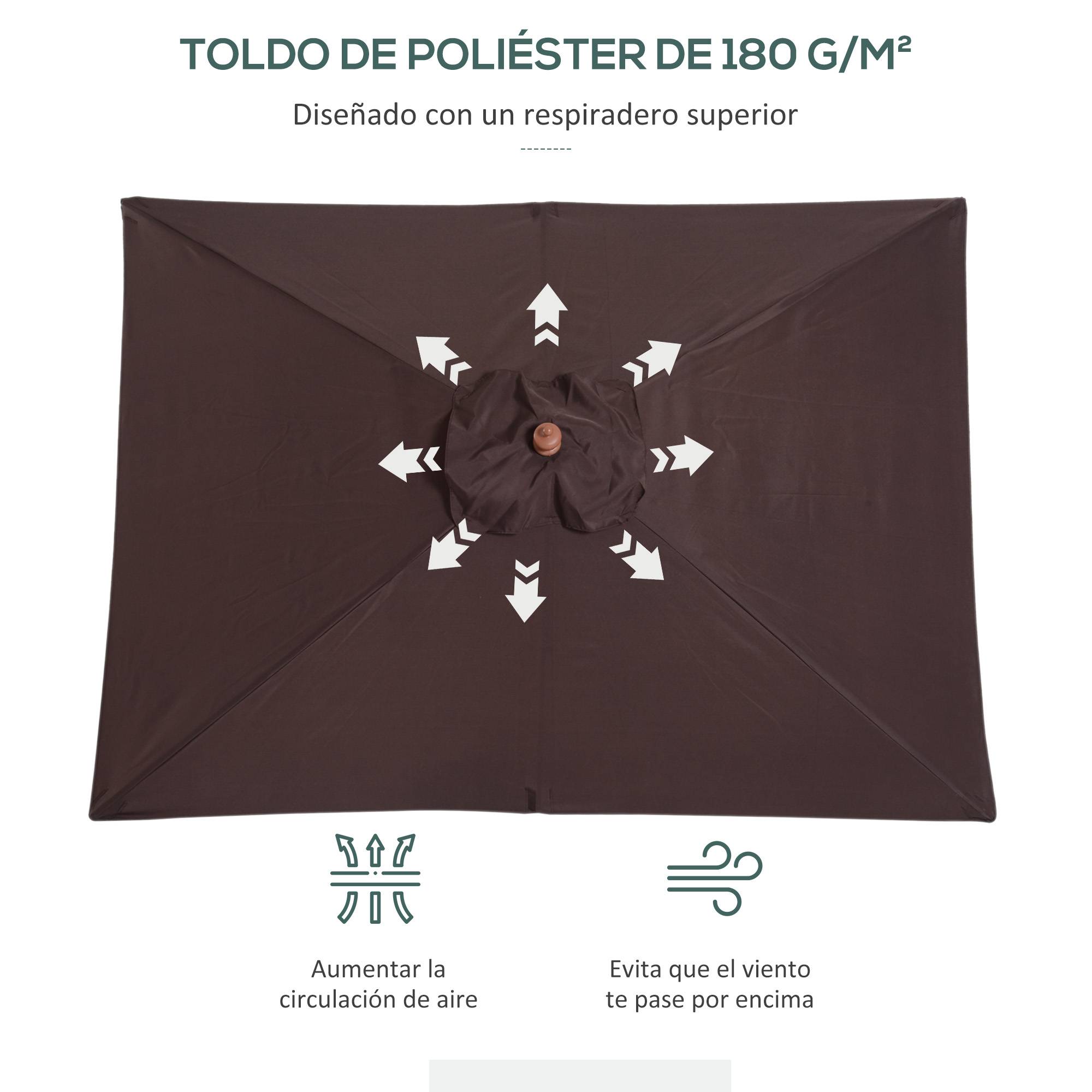 ComfortXL - Parasol Droit Rectangulaire Mât Bois Jardin Terrasse Inclinable 200x150 cm Café - ComfortXL Outdoor Living - Image 7