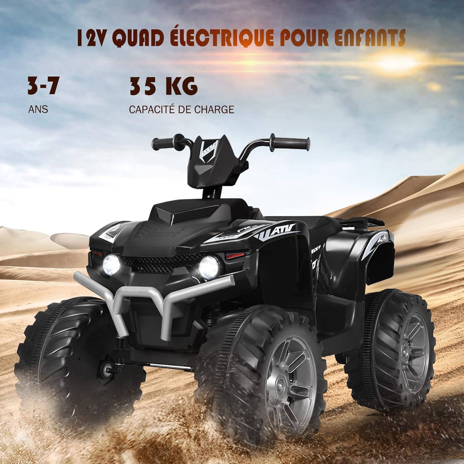 Quad Électrique 12V pour Enfants 3-7 Ans,104x67x74cm, pour Différents Terrains Noir - Image 9