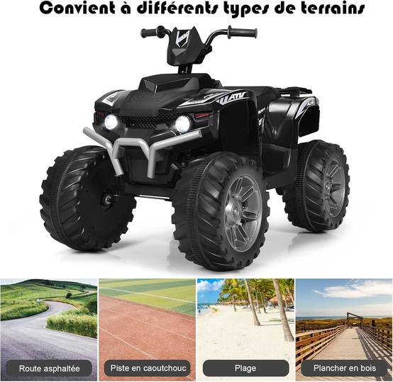 Quad Électrique 12V pour Enfants 3-7 Ans,104x67x74cm, pour Différents Terrains Noir - Image 7