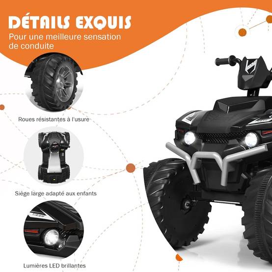 Quad Électrique 12V pour Enfants 3-7 Ans,104x67x74cm, pour Différents Terrains Noir - Image 3