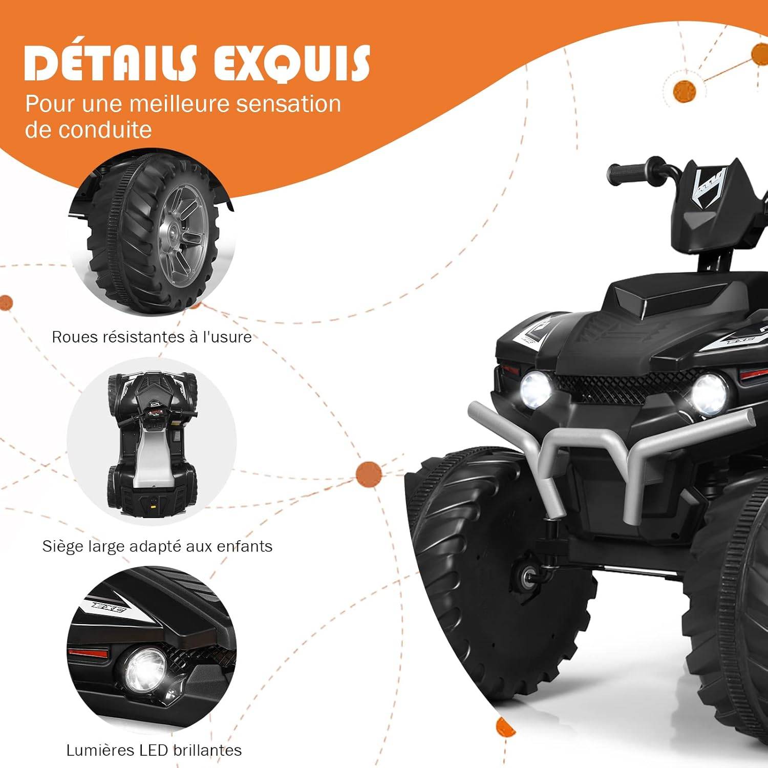 Quad Électrique 12V pour Enfants 3-7 Ans,104x67x74cm, pour Différents Terrains Noir - Image 3