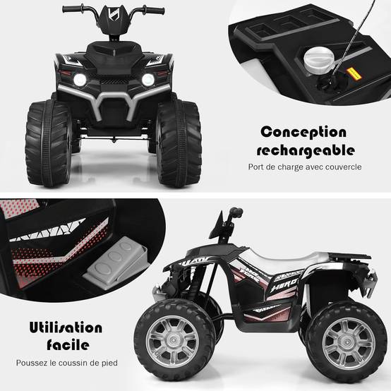 Quad Électrique 12V pour Enfants 3-7 Ans,104x67x74cm, pour Différents Terrains Noir - Image 4