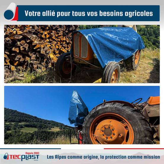 Bâche Agricole 10x15 m SR150AG Bleue et Verte - Haute Qualité - Bâche de protection imperméable pour Matériel agricole TECPLAST - Image 2