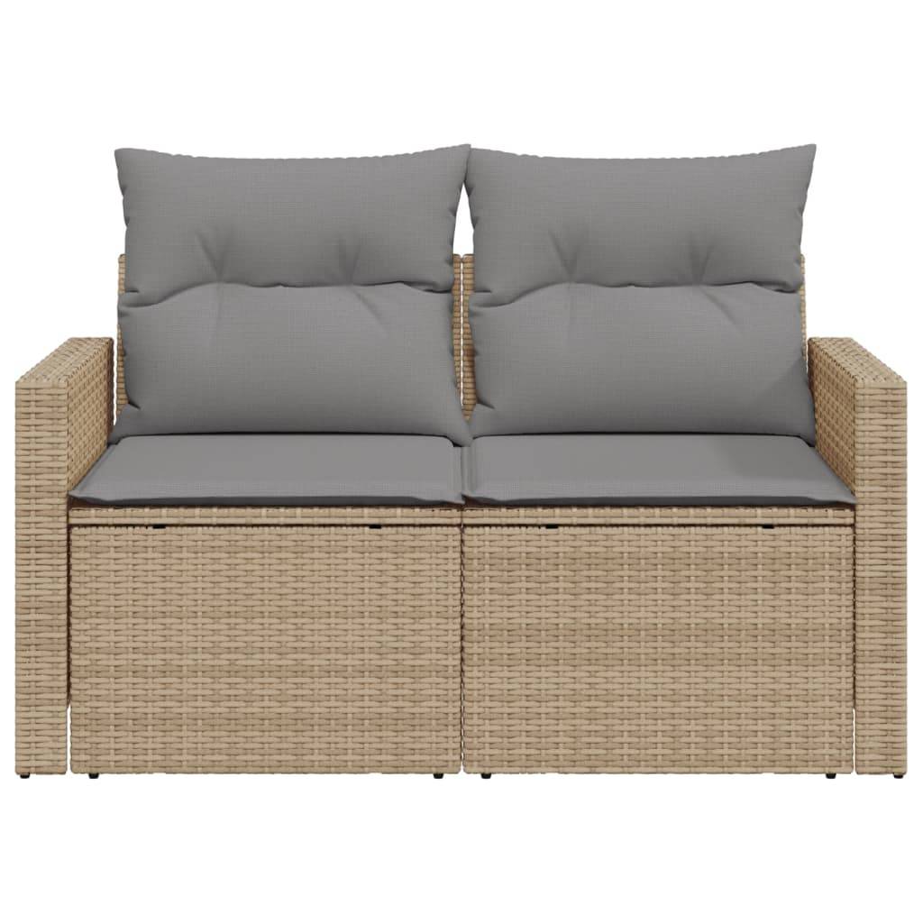 Canapé Extérieur 2 Places Résine Beige Tablette Rabattable et Coussins Gris Clair – ComfortXL Outdoor Living - Image 5