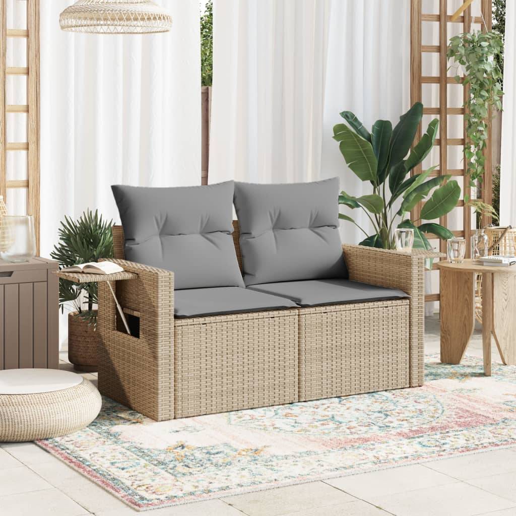 Canapé Extérieur 2 Places Résine Beige Tablette Rabattable et Coussins Gris Clair – ComfortXL Outdoor Living - Image 3