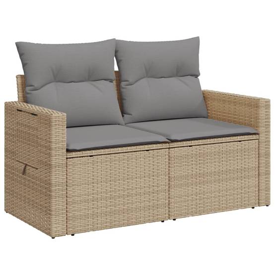 Canapé Extérieur 2 Places Résine Beige Tablette Rabattable et Coussins Gris Clair – ComfortXL Outdoor Living - Image 4