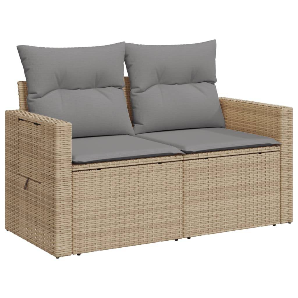 Canapé Extérieur 2 Places Résine Beige Tablette Rabattable et Coussins Gris Clair – ComfortXL Outdoor Living - Image 4