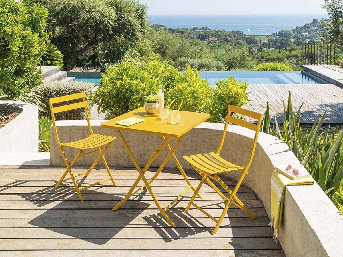 Hesperide - Salon de jardin carré en métal Greensboro 70 x 70 cm Moutarde avec 2 chaises - Hespéride - Imagen 1