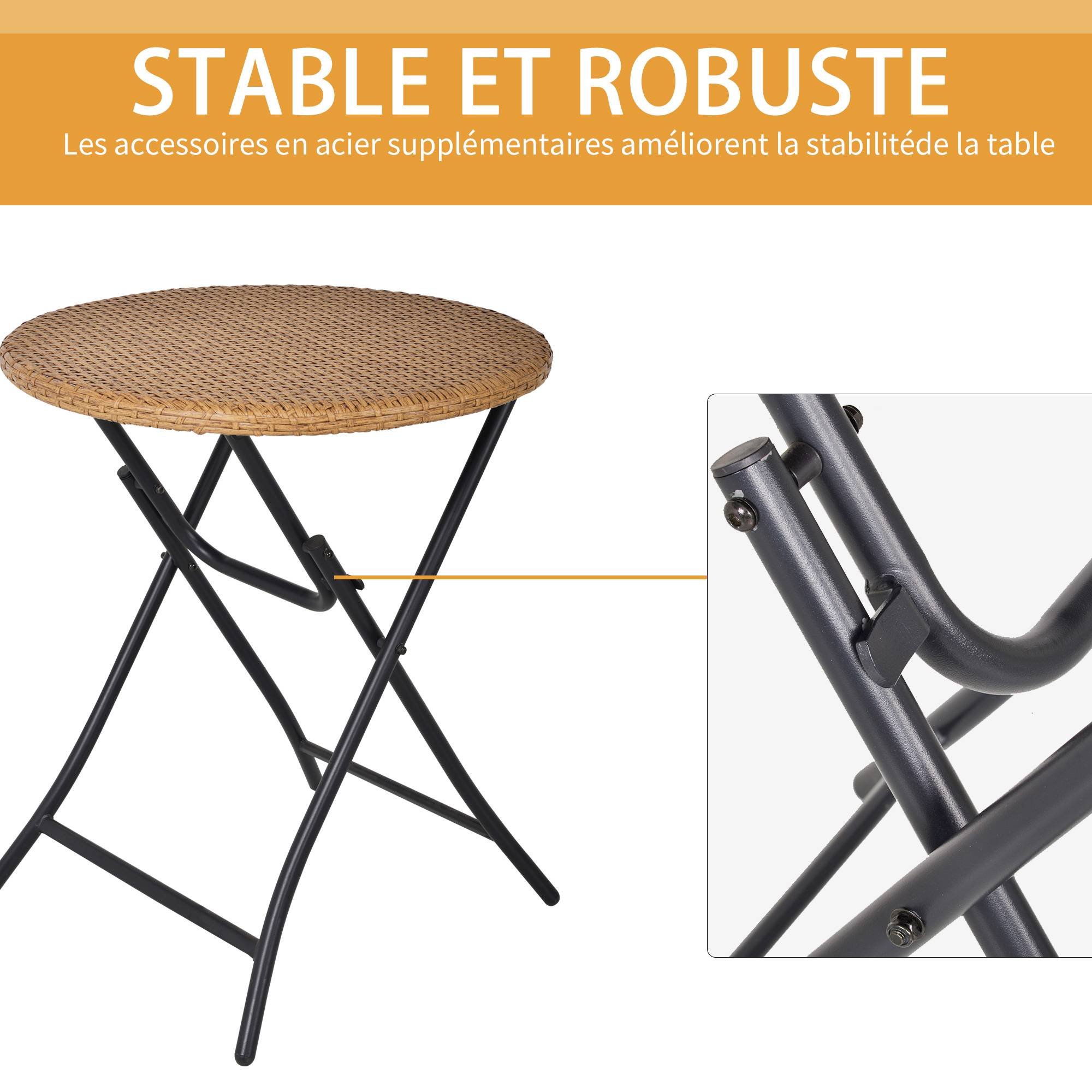 Outsunny - Ensemble bistro de jardin 3 pièces pliantes style cosy 2 chaises + table résine tressée beige acier époxy noir - Outsunny - Imagen 6