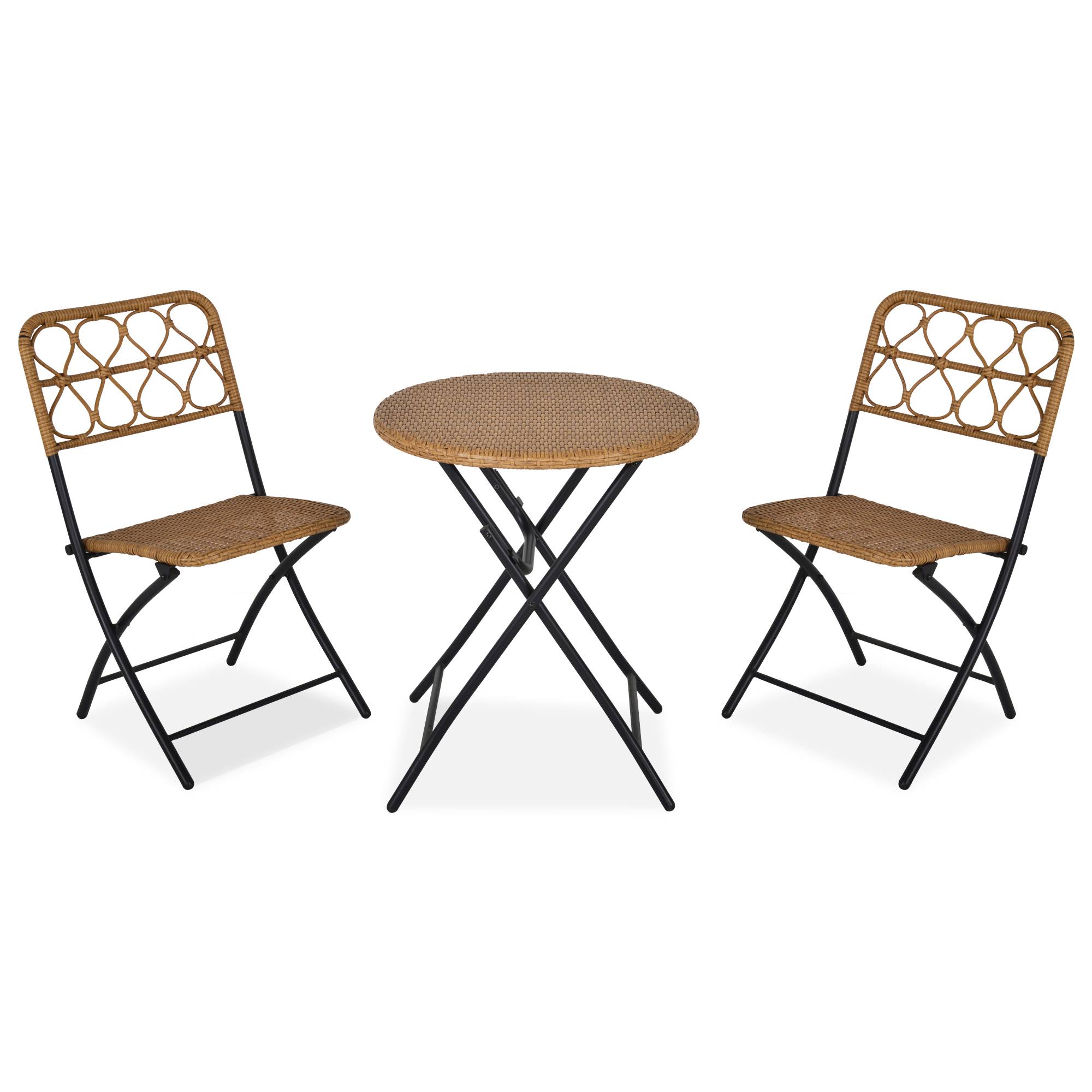 Outsunny - Ensemble bistro de jardin 3 pièces pliantes style cosy 2 chaises + table résine tressée beige acier époxy noir - Outsunny - Imagen 1