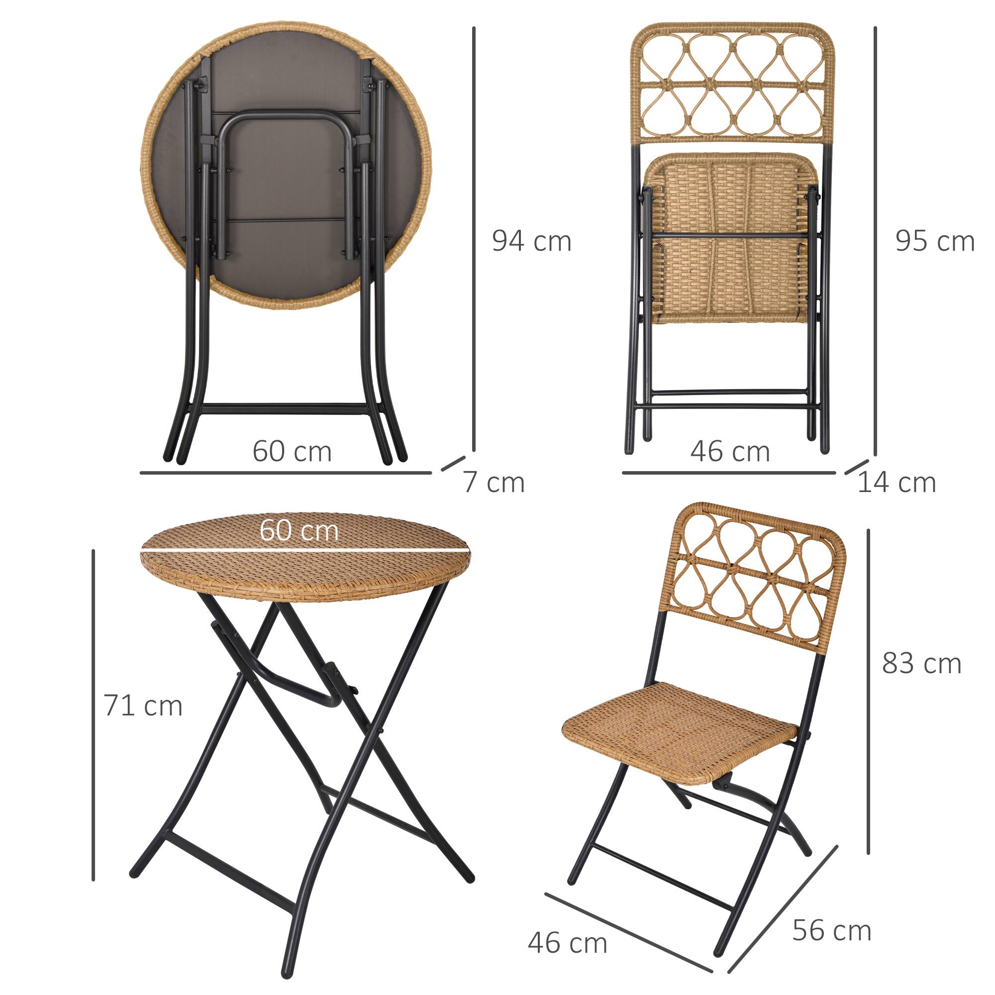 Outsunny - Ensemble bistro de jardin 3 pièces pliantes style cosy 2 chaises + table résine tressée beige acier époxy noir - Outsunny - Imagen 3