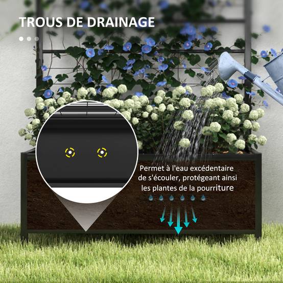 Jardinière avec treillis acier galvanisé noir 90 x 40 x 120 cm - PANGIVO - Image 7