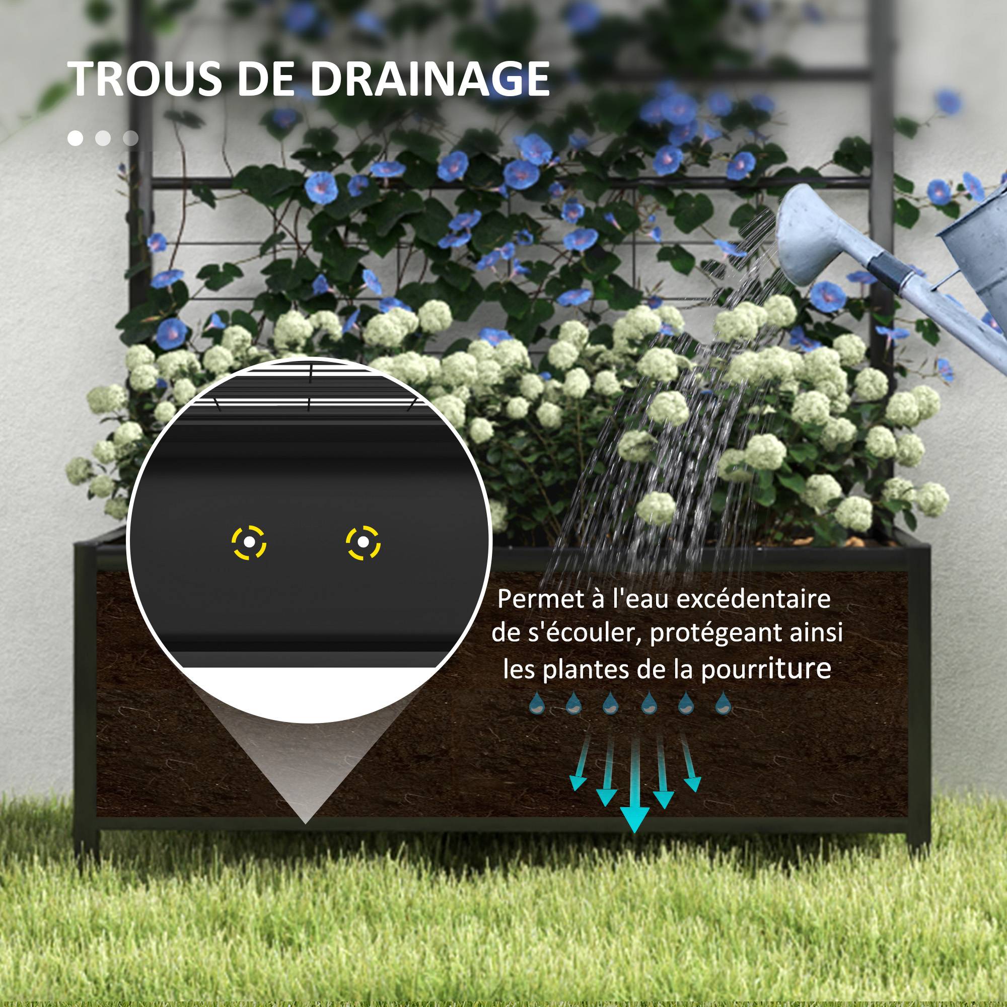 Jardinière avec treillis acier galvanisé noir 90 x 40 x 120 cm - PANGIVO - Image 7