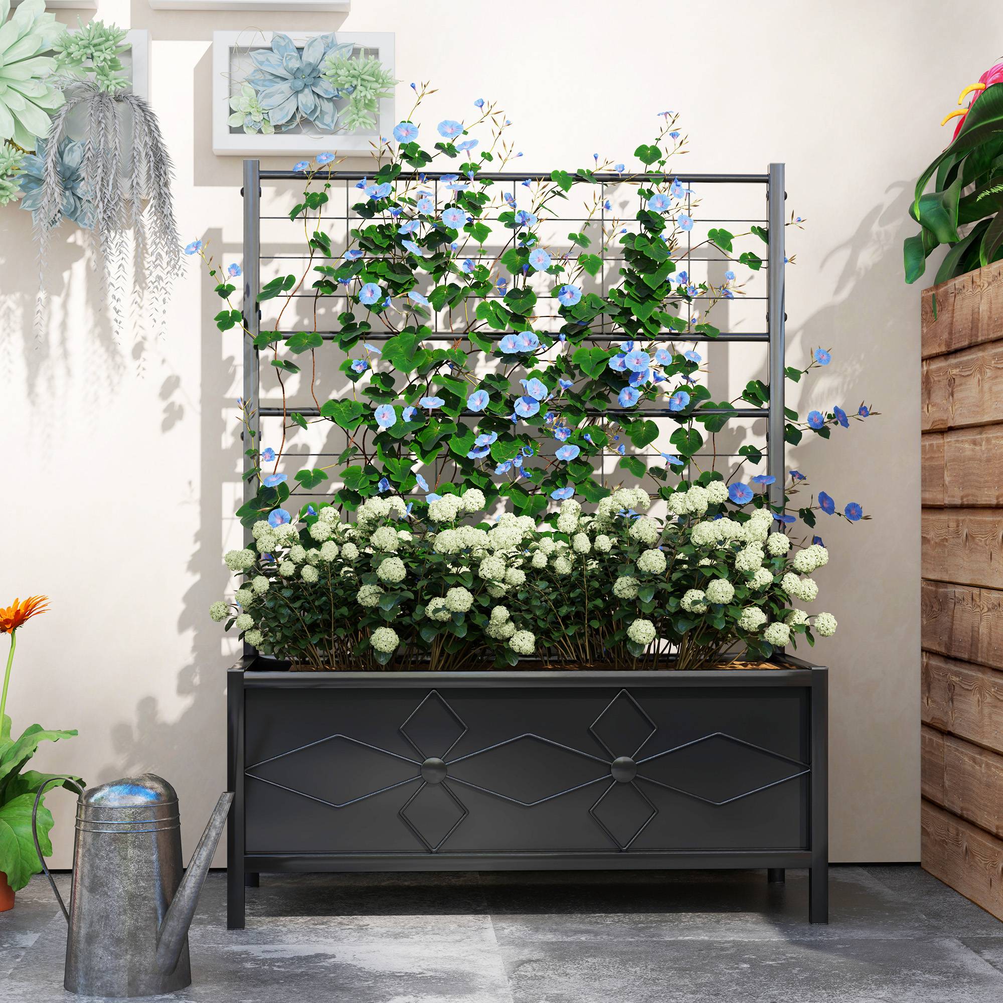 Jardinière avec treillis acier galvanisé noir 90 x 40 x 120 cm - PANGIVO - Image 9