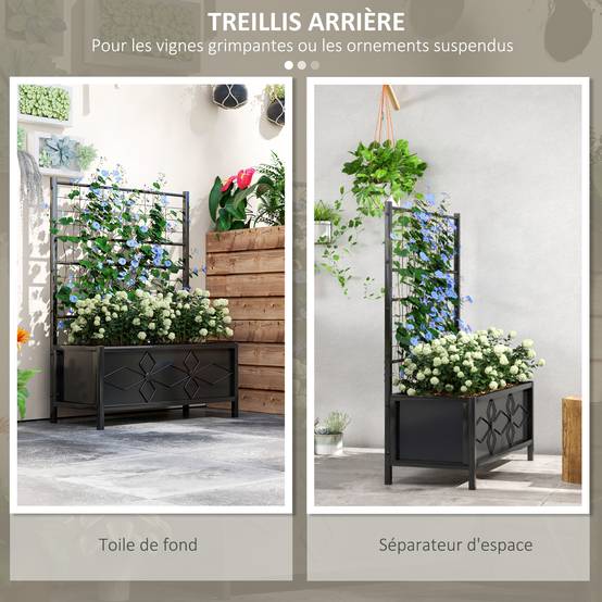 Jardinière avec treillis acier galvanisé noir 90 x 40 x 120 cm - PANGIVO - Image 6