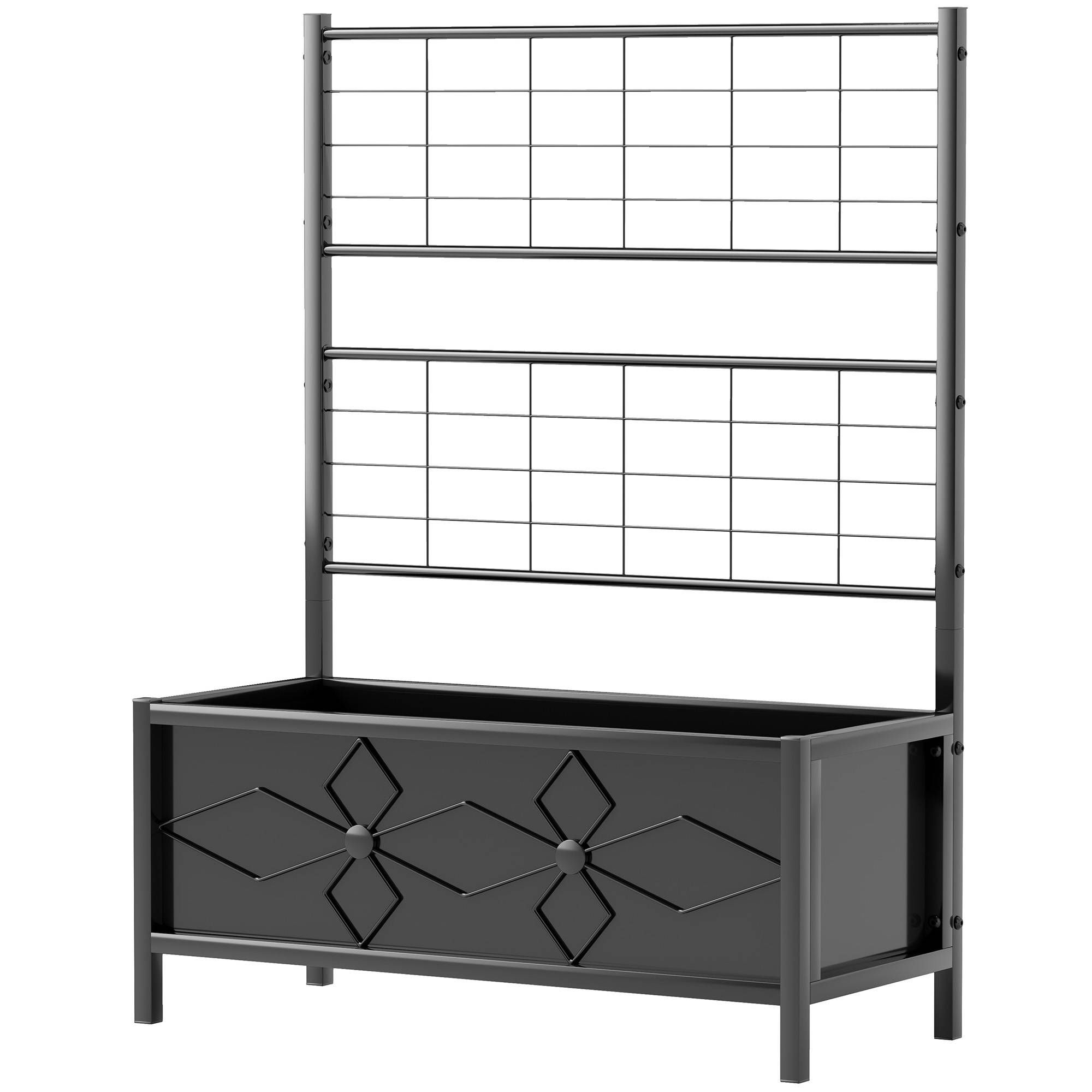 Jardinière avec treillis acier galvanisé noir 90 x 40 x 120 cm - PANGIVO - Image 2