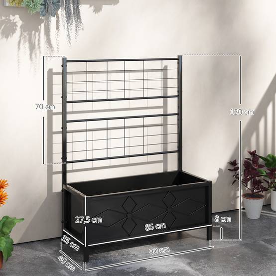 Jardinière avec treillis acier galvanisé noir 90 x 40 x 120 cm - PANGIVO - Image 5