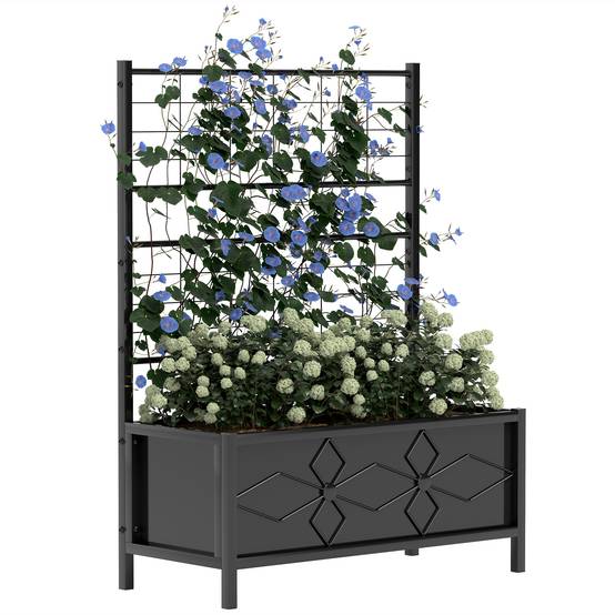 Jardinière avec treillis acier galvanisé noir 90 x 40 x 120 cm - PANGIVO - Image 1