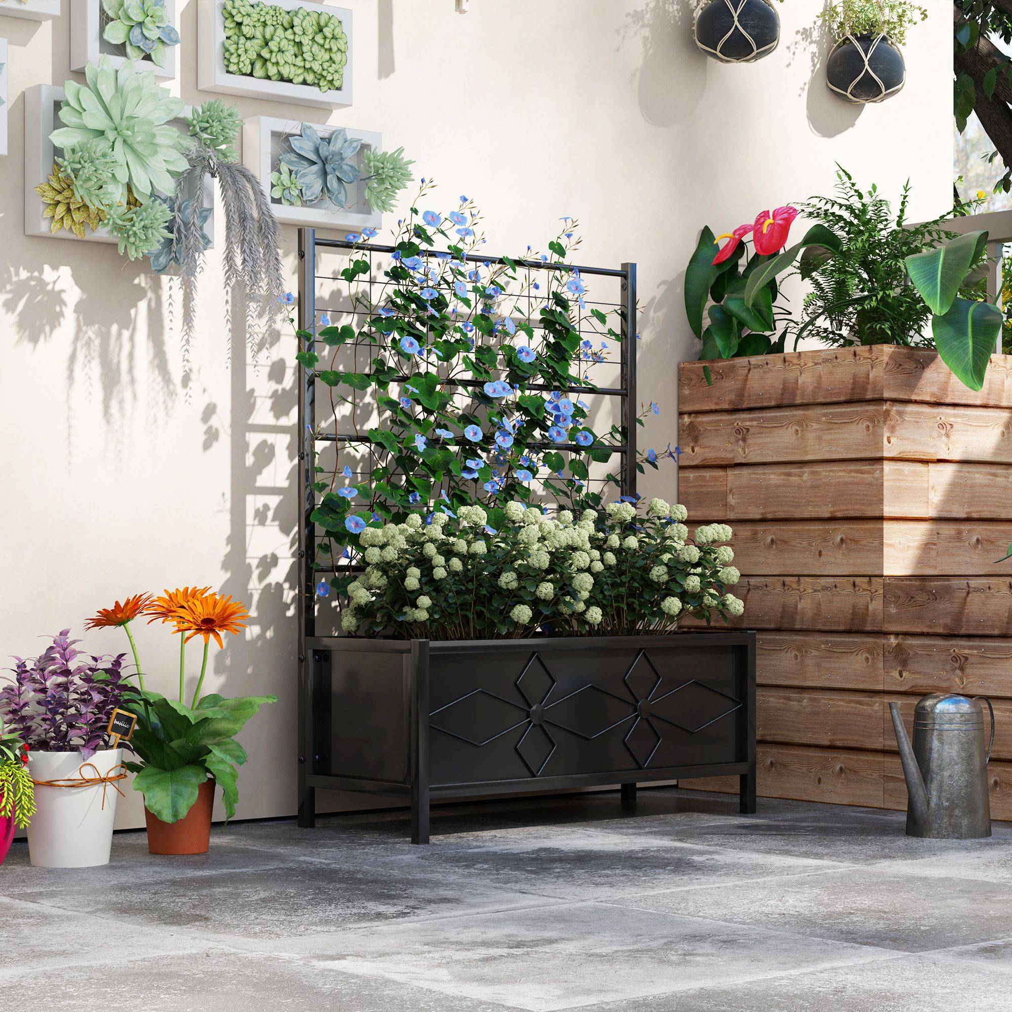 Jardinière avec treillis acier galvanisé noir 90 x 40 x 120 cm — free download