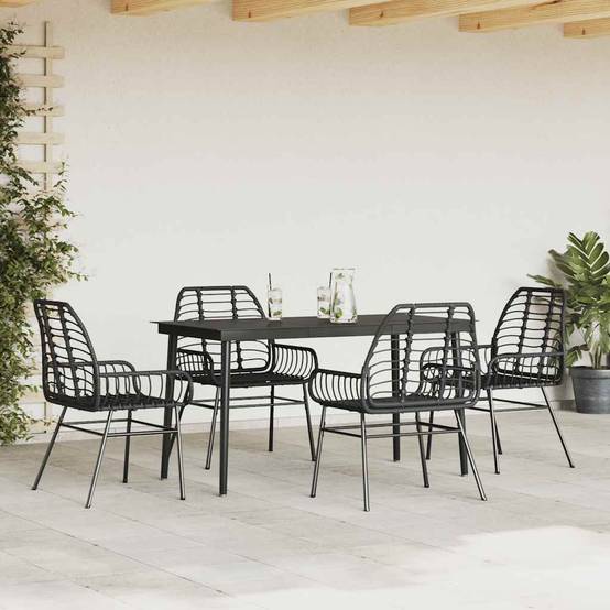 Salon de Jardin 4 Personnes Résine Tressée Table en Verre et 4 Chaises pour Dîner Extérieur Noir – ComfortXL Outdoor Living - Image 3