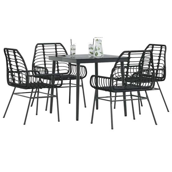 Salon de Jardin 4 Personnes Résine Tressée Table en Verre et 4 Chaises pour Dîner Extérieur Noir – ComfortXL Outdoor Living - Image 1