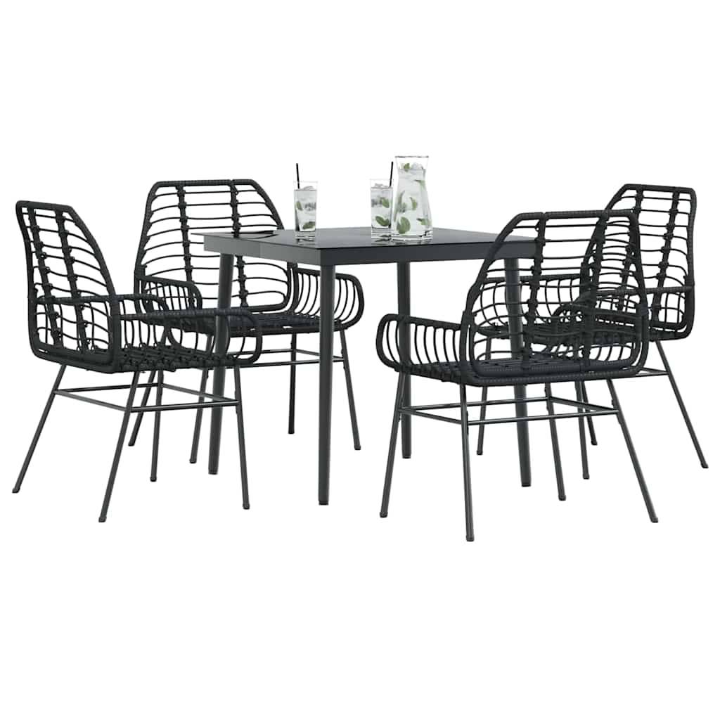 Salon de Jardin 4 Personnes Résine Tressée Table en Verre et 4 Chaises pour Dîner Extérieur Noir – ComfortXL Outdoor Living