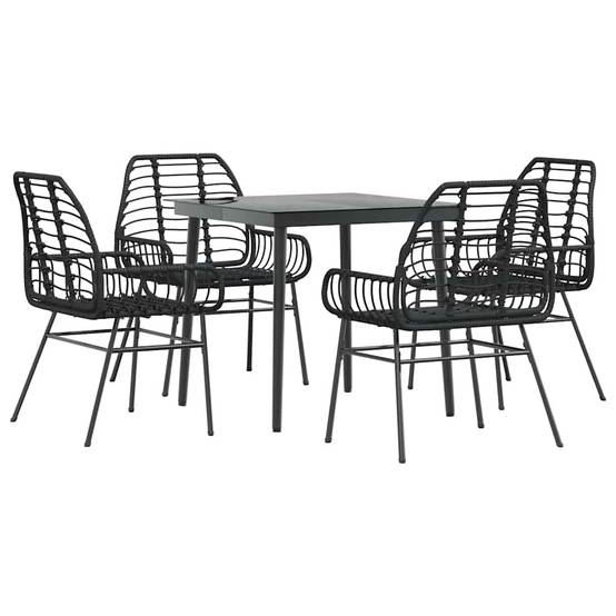Salon de Jardin 4 Personnes Résine Tressée Table en Verre et 4 Chaises pour Dîner Extérieur Noir – ComfortXL Outdoor Living - Image 2