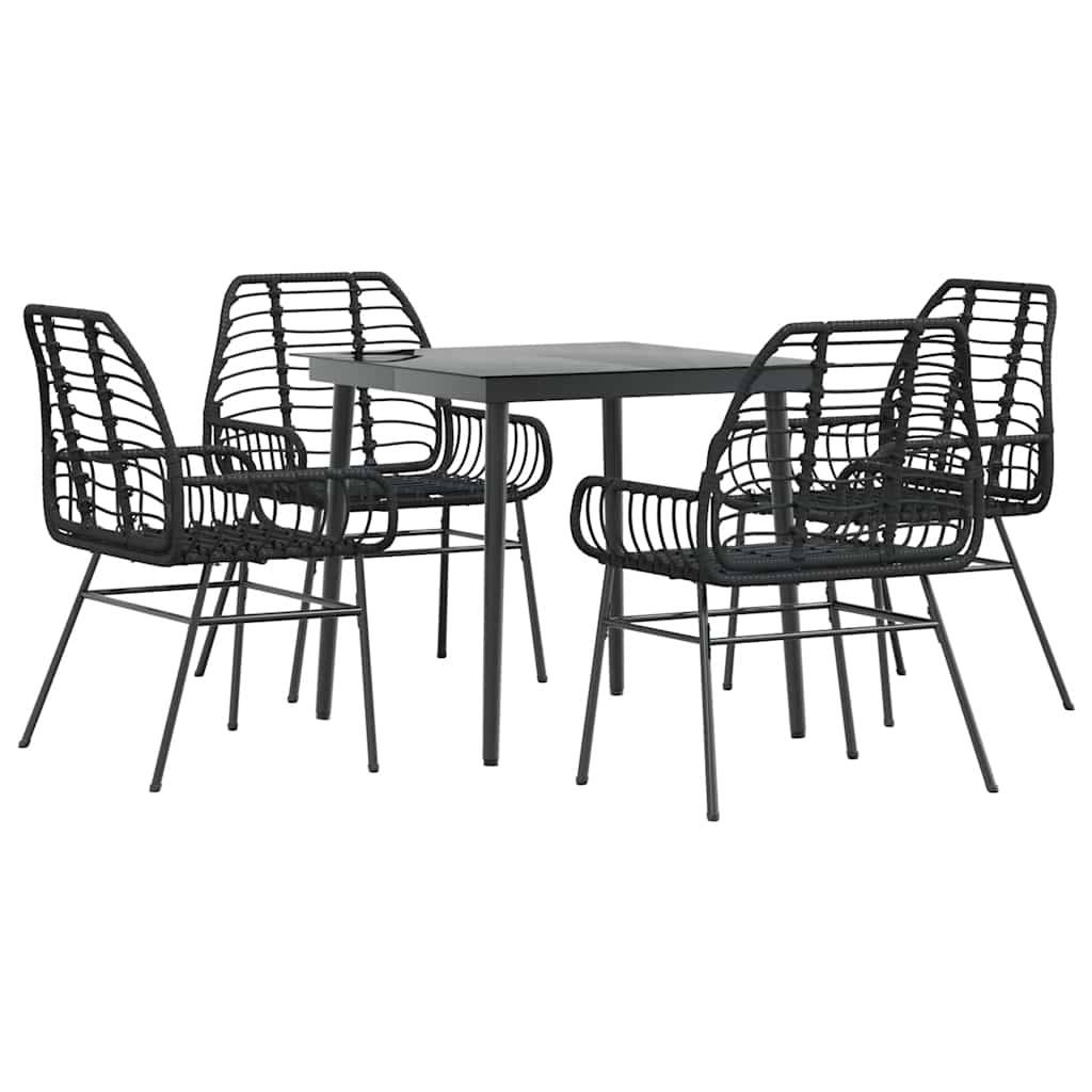 Salon de Jardin 4 Personnes Résine Tressée Table en Verre et 4 Chaises pour Dîner Extérieur Noir – ComfortXL Outdoor Living - Image 2