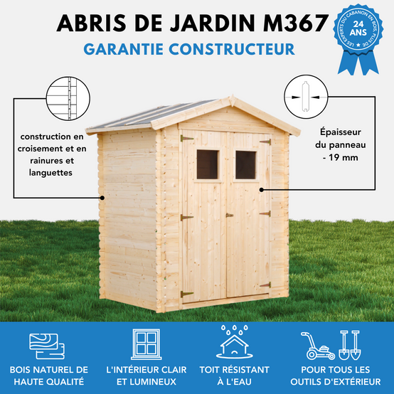 Timbela - Abri de jardin en bois I196xL136xH218 cm/ 1.98 m² - Stockage extérieur - Petit abri à outils, Local à vélos - 19 mm d’épaisseur - Timbela M367 - Image 8