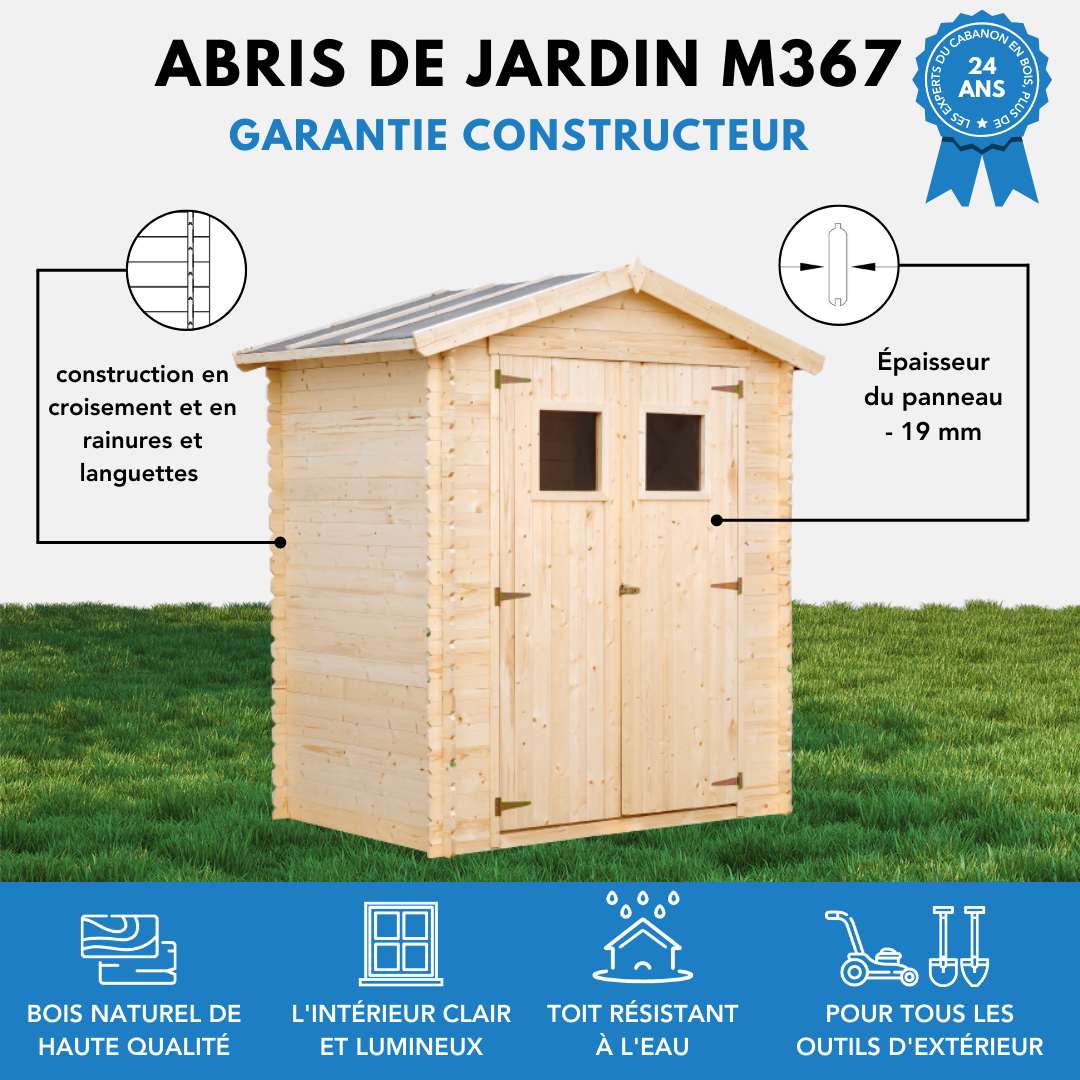 Timbela - Abri de jardin en bois I196xL136xH218 cm/ 1.98 m² - Stockage extérieur - Petit abri à outils, Local à vélos -  19 mm d’épaisseur - Timbela M367 - Image 8
