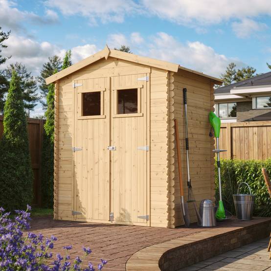 Timbela - Abri de jardin en bois I196xL136xH218 cm/ 1.98 m² - Stockage extérieur - Petit abri à outils, Local à vélos - 19 mm d’épaisseur - Timbela M367 - Image 1