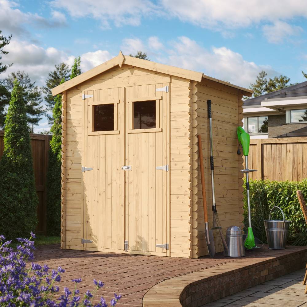 Timbela - Abri de jardin en bois I196xL136xH218 cm/ 1.98 m² - Stockage extérieur - Petit abri à outils, Local à vélos -  19 mm d’épaisseur - Timbela M367 - Image 1